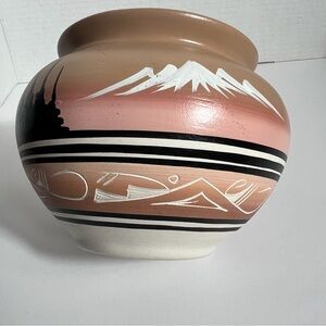 Vintage Navajo Pottery Southwestern Sunset Native American Etched Signed Vase